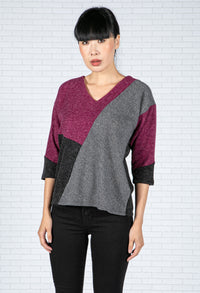 Rose Wine Colour Block Knit Top