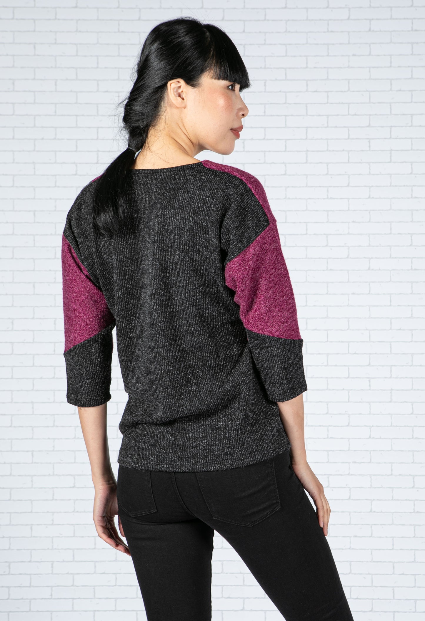 Rose Wine Colour Block Knit Top