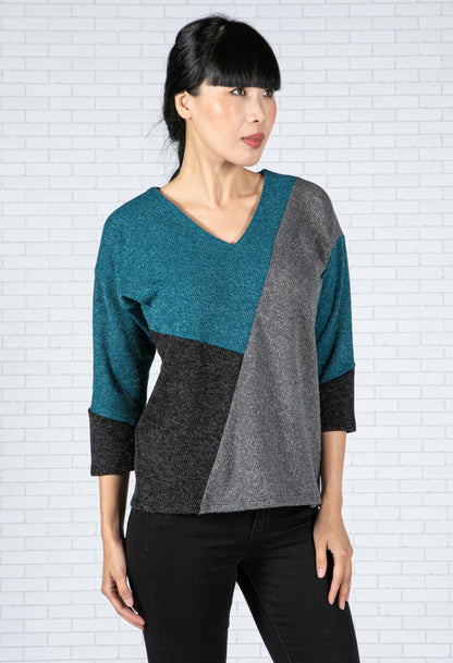 Teal Colour Block Knit Top