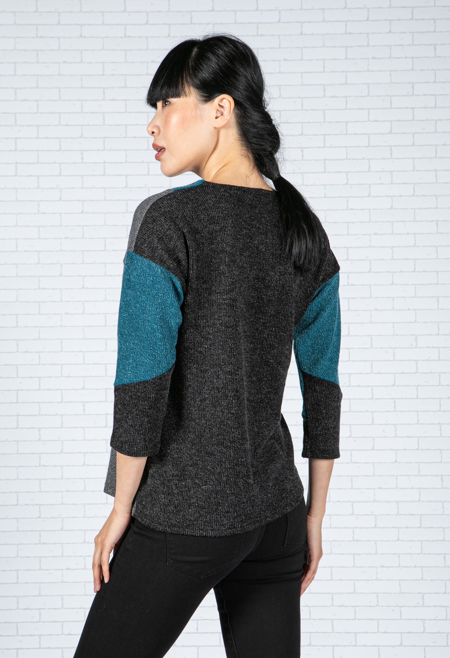 Teal Colour Block Knit Top