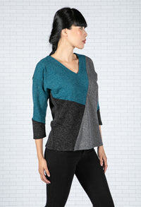 Teal Colour Block Knit Top