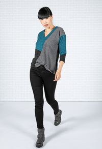 Teal Colour Block Knit Top