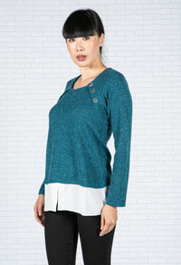 Teal Knit Top with Under Shirt Detail