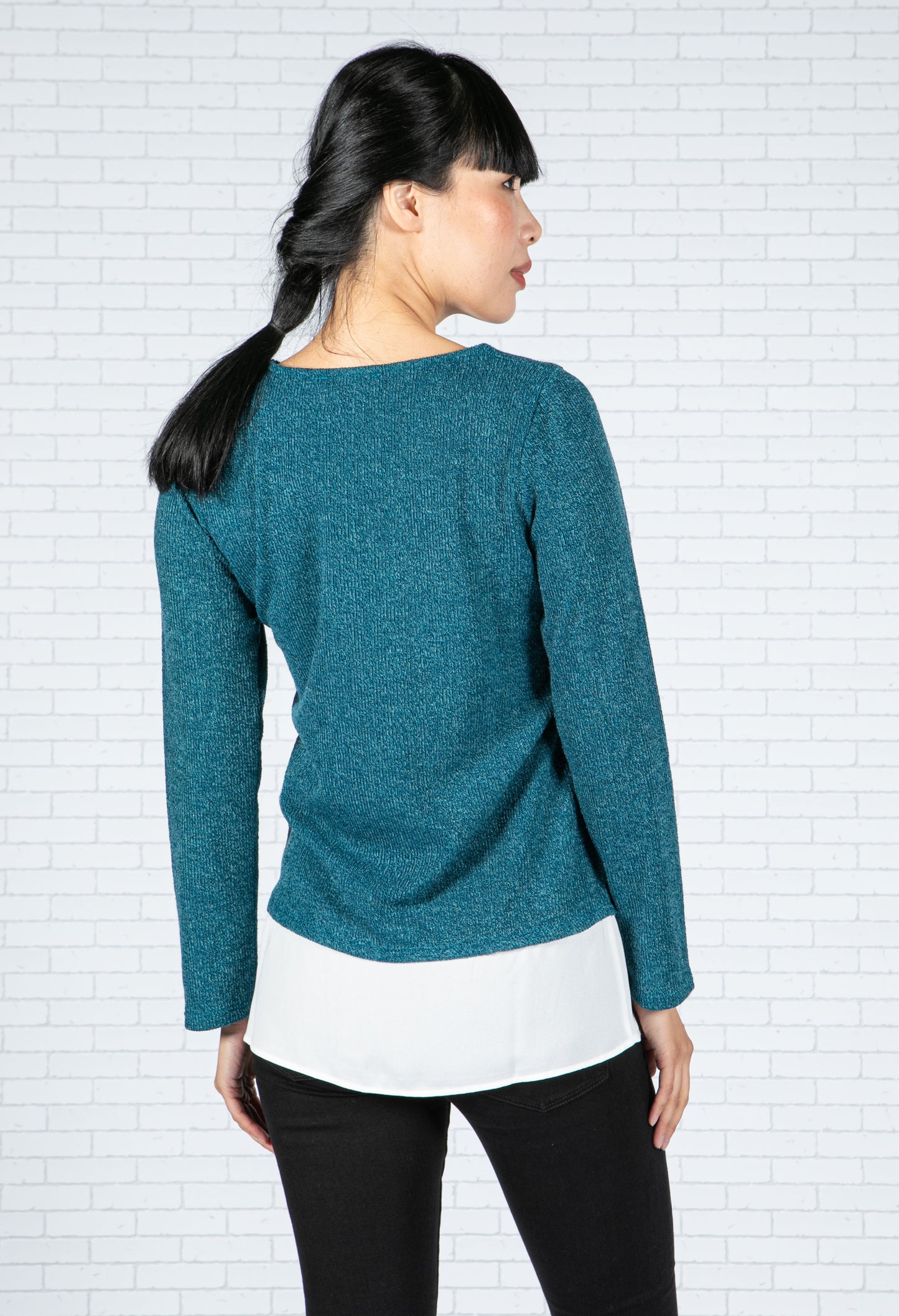 Teal Knit Top with Under Shirt Detail