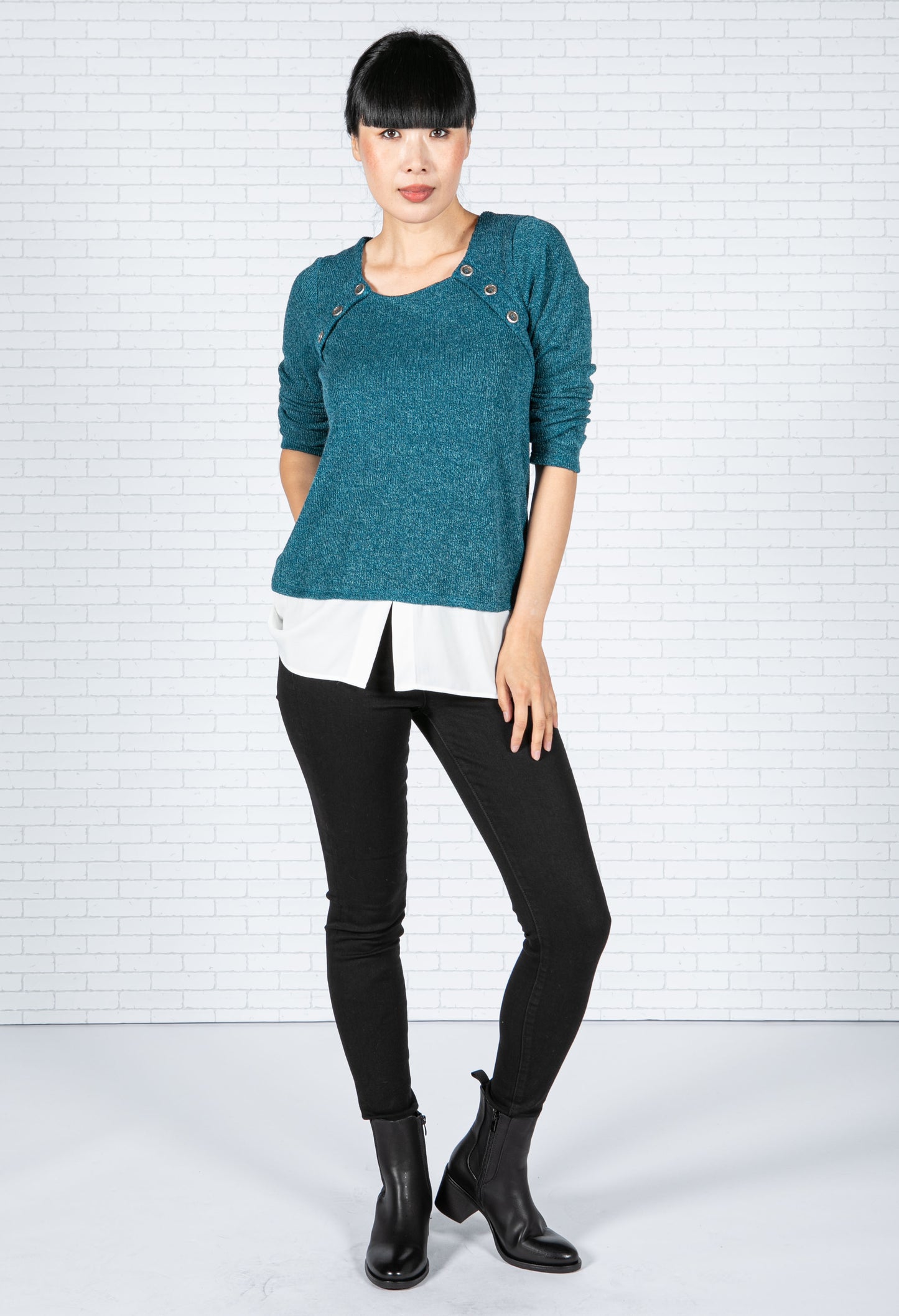 Teal Knit Top with Under Shirt Detail