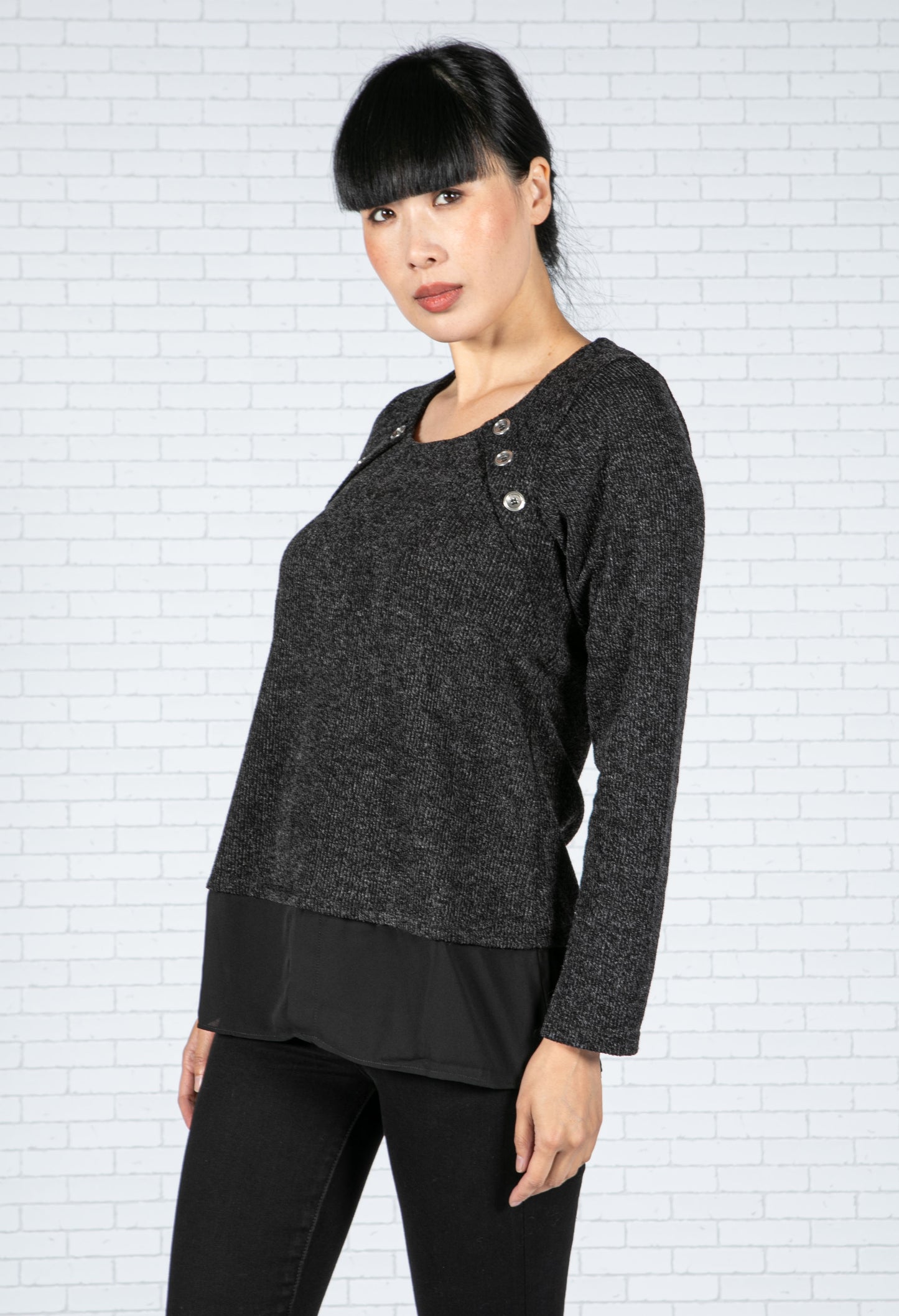 Black Pepper Knit Top with Under Shirt Detail