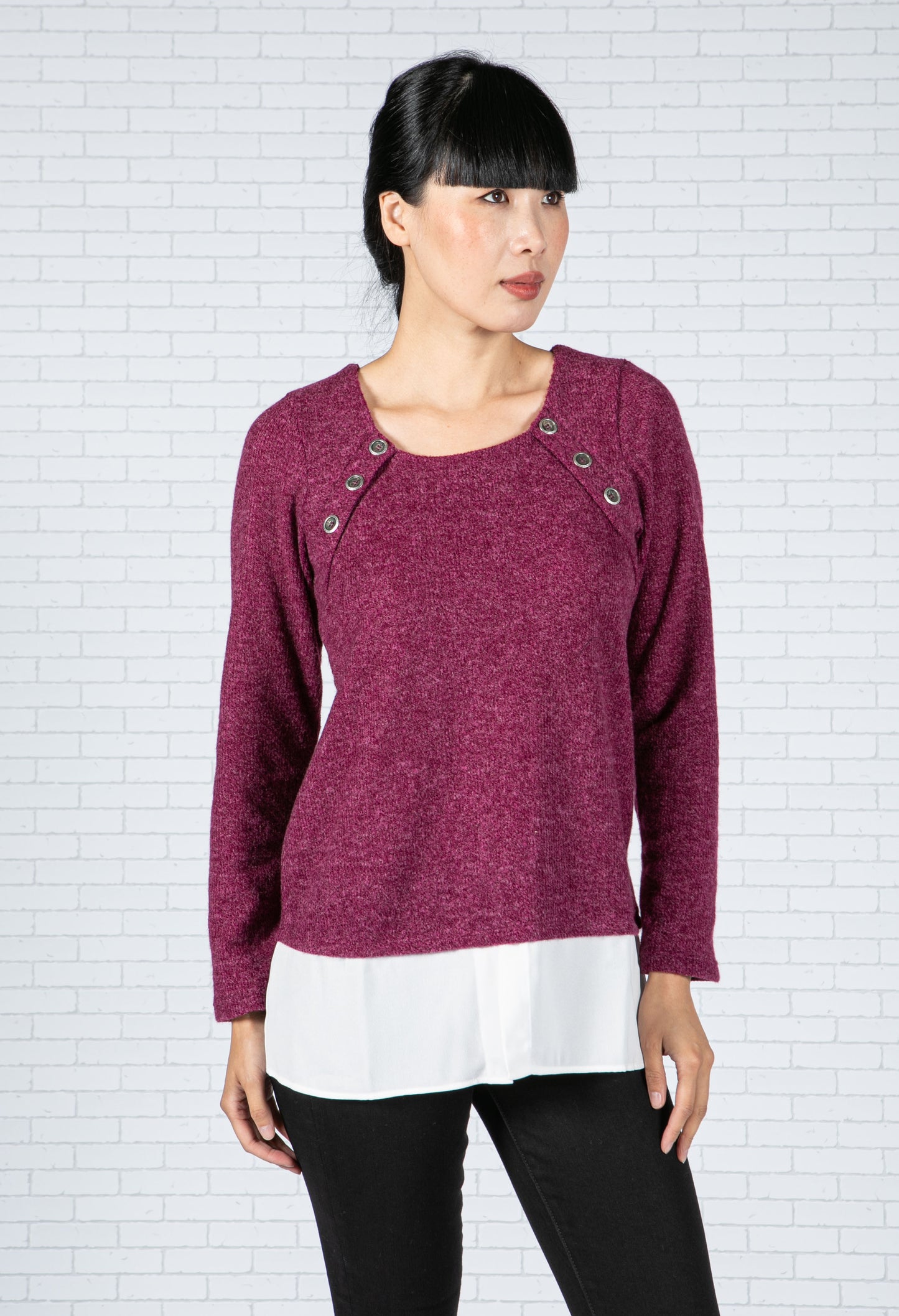 Rose Wine Knit Top with Under Shirt Detail