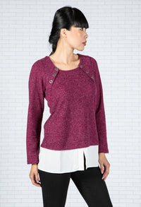 Rose Wine Knit Top with Under Shirt Detail