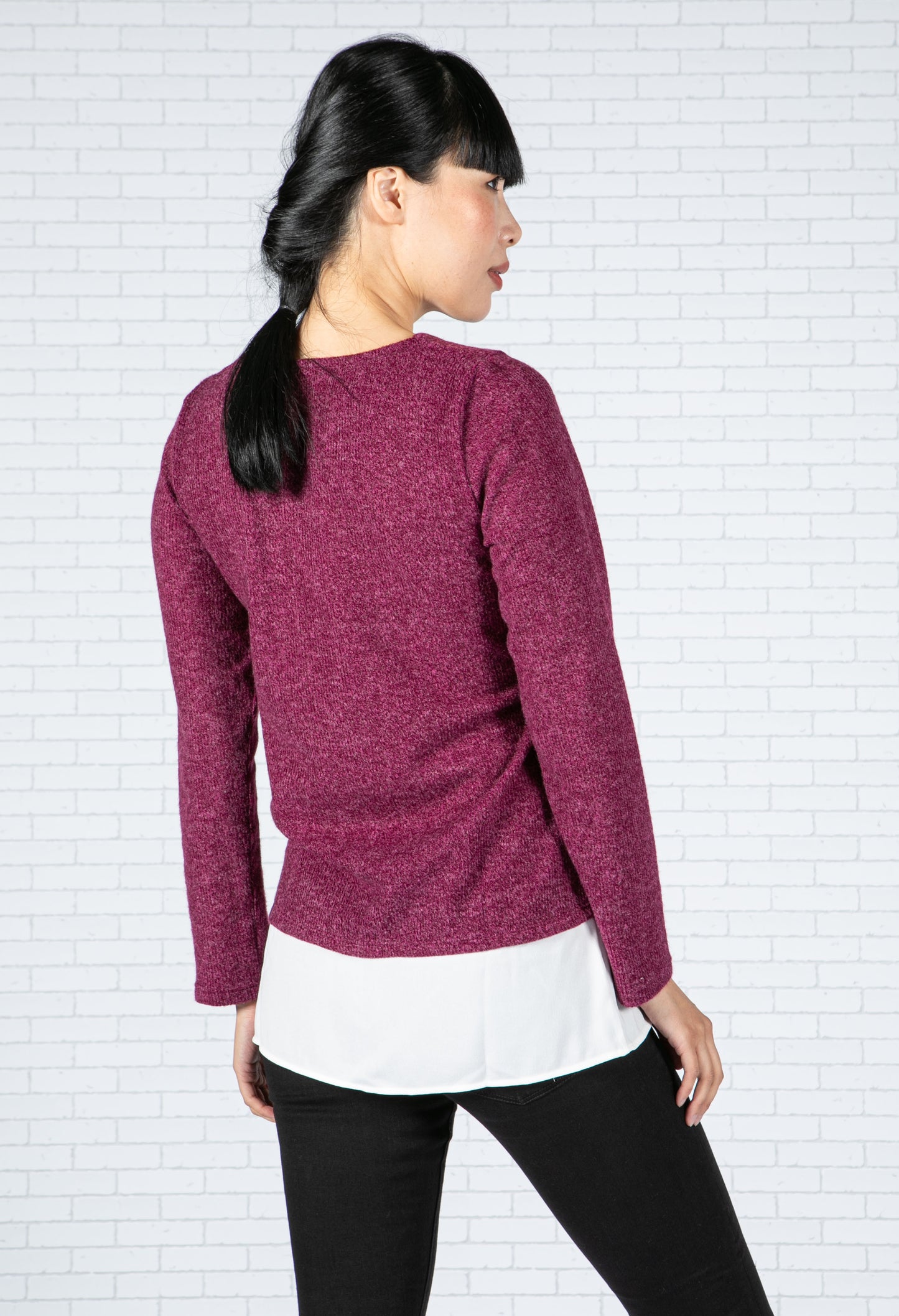 Rose Wine Knit Top with Under Shirt Detail