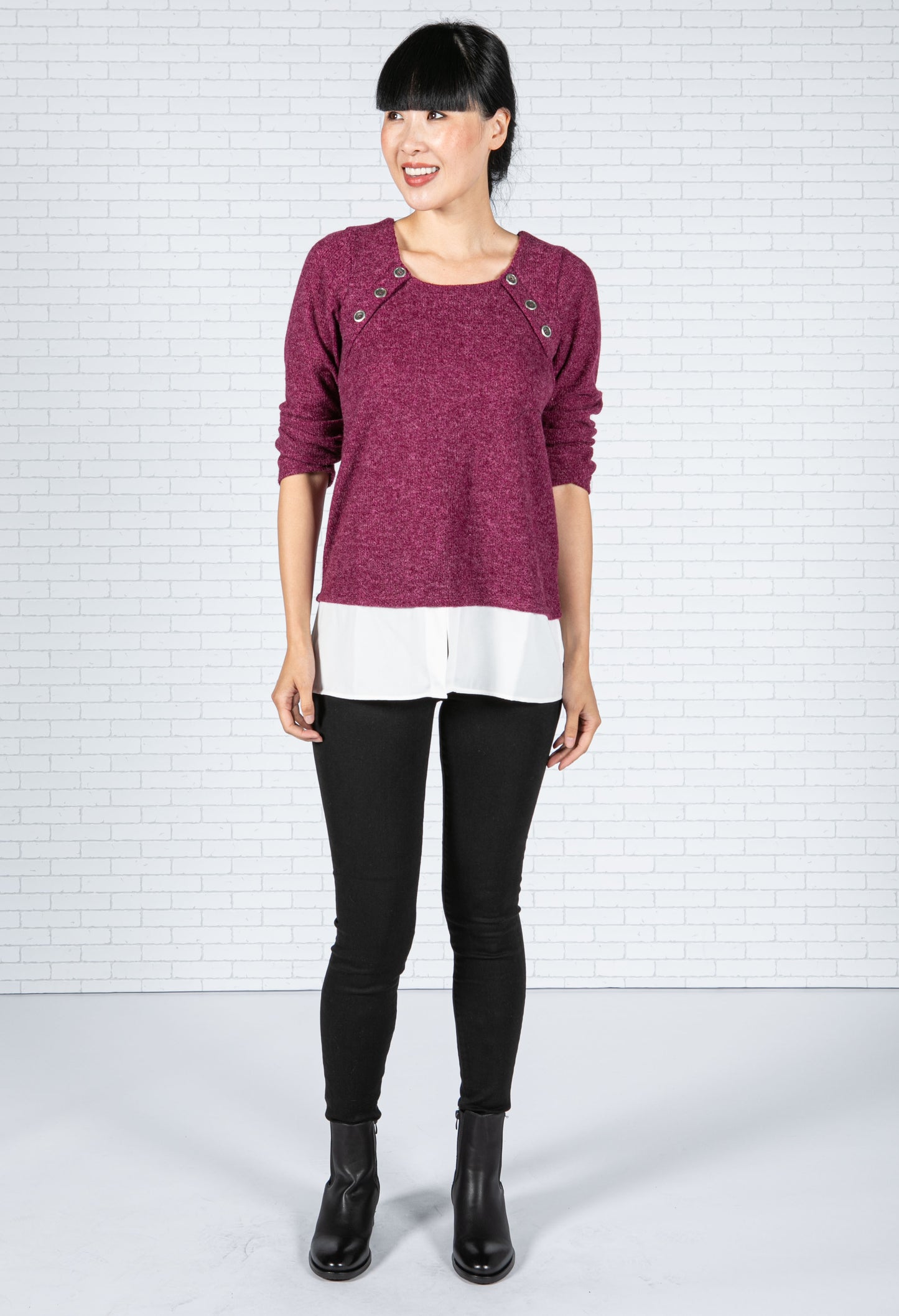 Rose Wine Knit Top with Under Shirt Detail