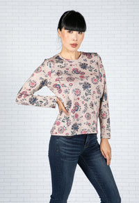 Floral Print Long Sleeve Top in Beige