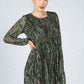 Paisley Print Pleated Dress in Green