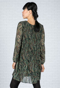 Paisley Print Pleated Dress in Green