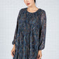 Paisley Print Pleated Dress in Navy