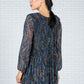 Paisley Print Pleated Dress in Navy