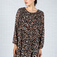 Animal Print Pleated Dress in Black & Brown