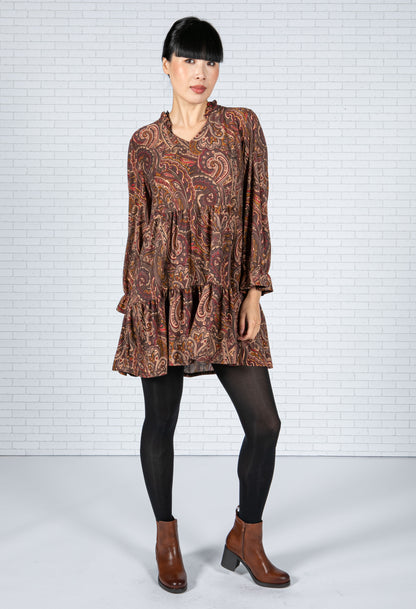 Paisley V-Neck Dress in Maroon