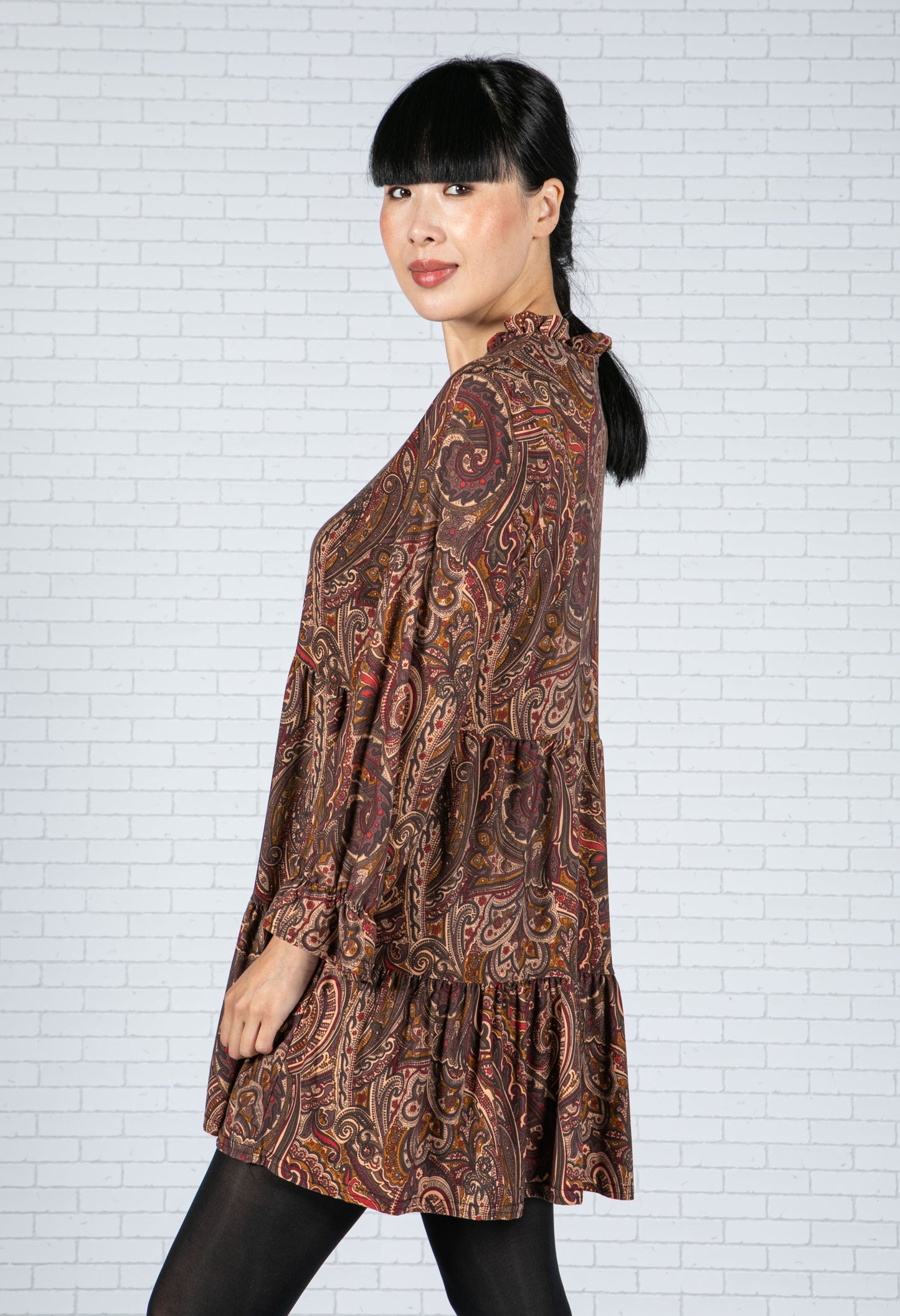 Paisley V-Neck Dress in Maroon