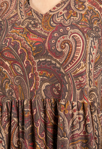 Paisley V-Neck Dress in Maroon