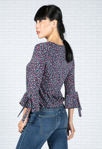 Leaf Print V-Neck Blouse