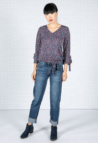 Leaf Print V-Neck Blouse