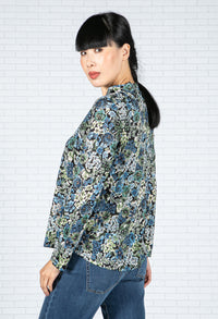 Garden Rose Print Top in Blue