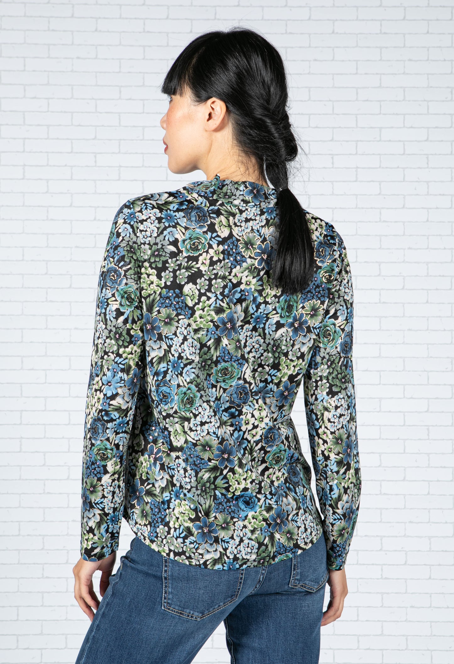 Garden Rose Print Top in Blue