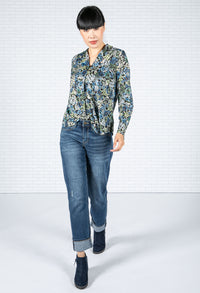 Garden Rose Print Top in Blue