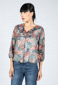 Sheer Floral Pop Top in Blue