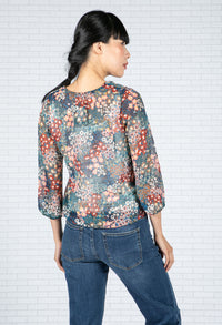 Sheer Floral Pop Top in Blue