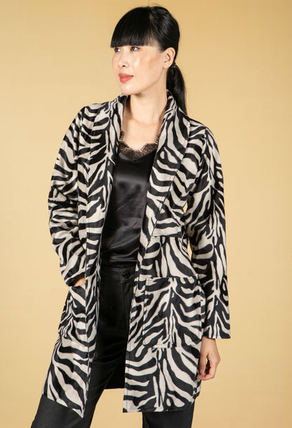 Faux Zebra Print Open midi Jacket