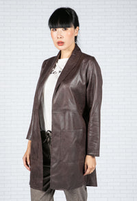 Leather Look Open Jacket in Mahogany