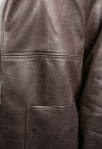 Leather Look Open Jacket in Mahogany