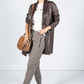 Leather Look Open Jacket in Mahogany