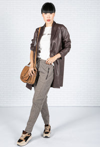 Leather Look Open Jacket in Mahogany