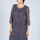 Printed Plisse Dress in Navy