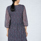 Printed Plisse Dress in Navy