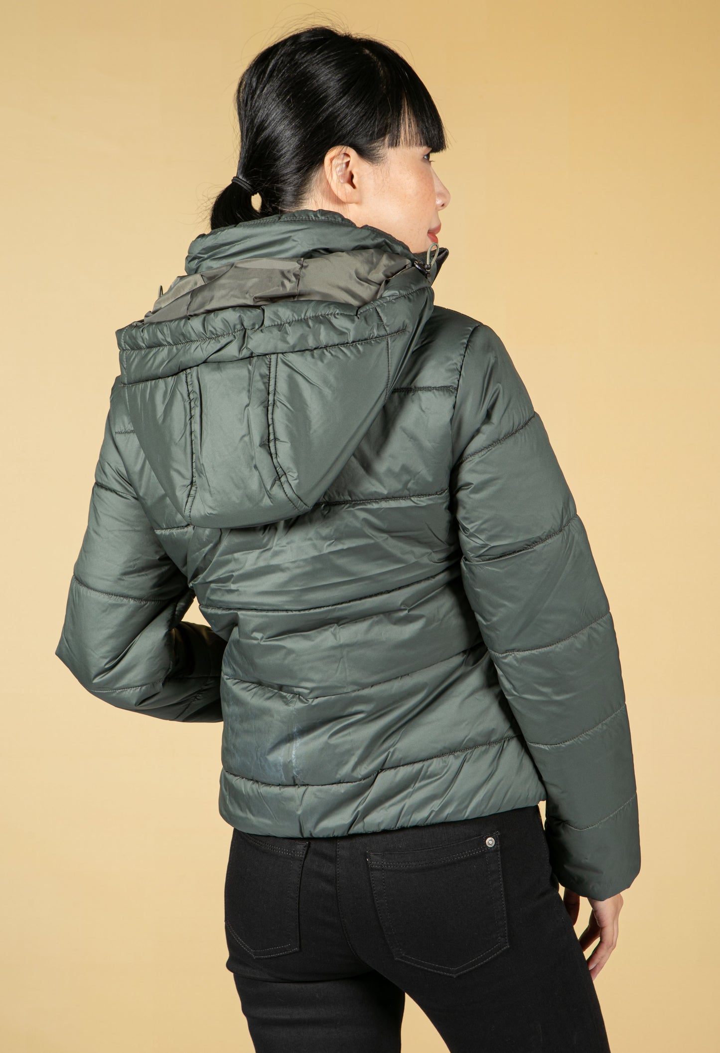 MEEFIC HOODED PADDED JACKET IN GRAPHITE