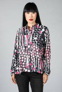 Circle Print Blouse in Pink and Grey