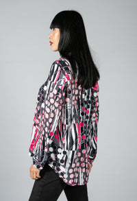 Circle Print Blouse in Pink and Grey