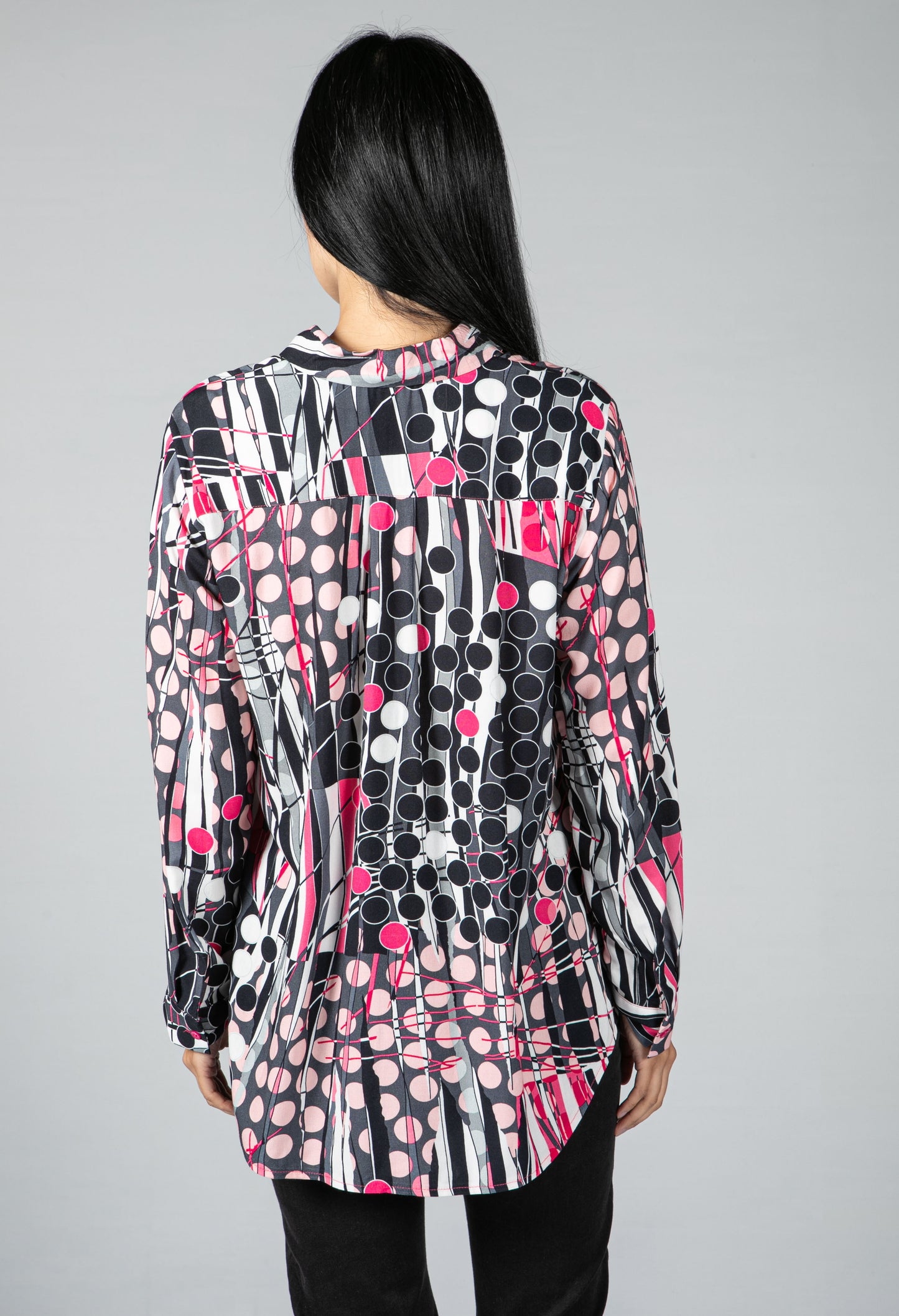 Circle Print Blouse in Pink and Grey