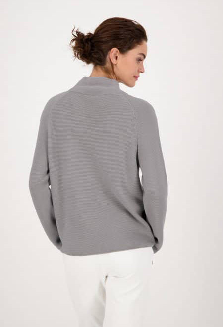 STAND-UP COLLAR KNITTED JUMPER WITH RHINESTONES IN GREY