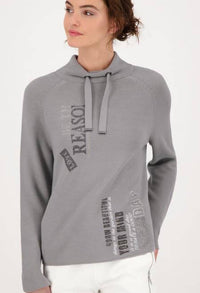 STAND-UP COLLAR KNITTED JUMPER WITH RHINESTONES IN GREY