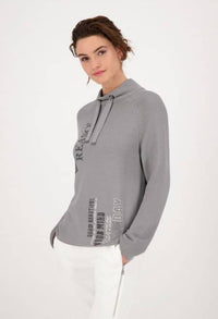 STAND-UP COLLAR KNITTED JUMPER WITH RHINESTONES IN GREY