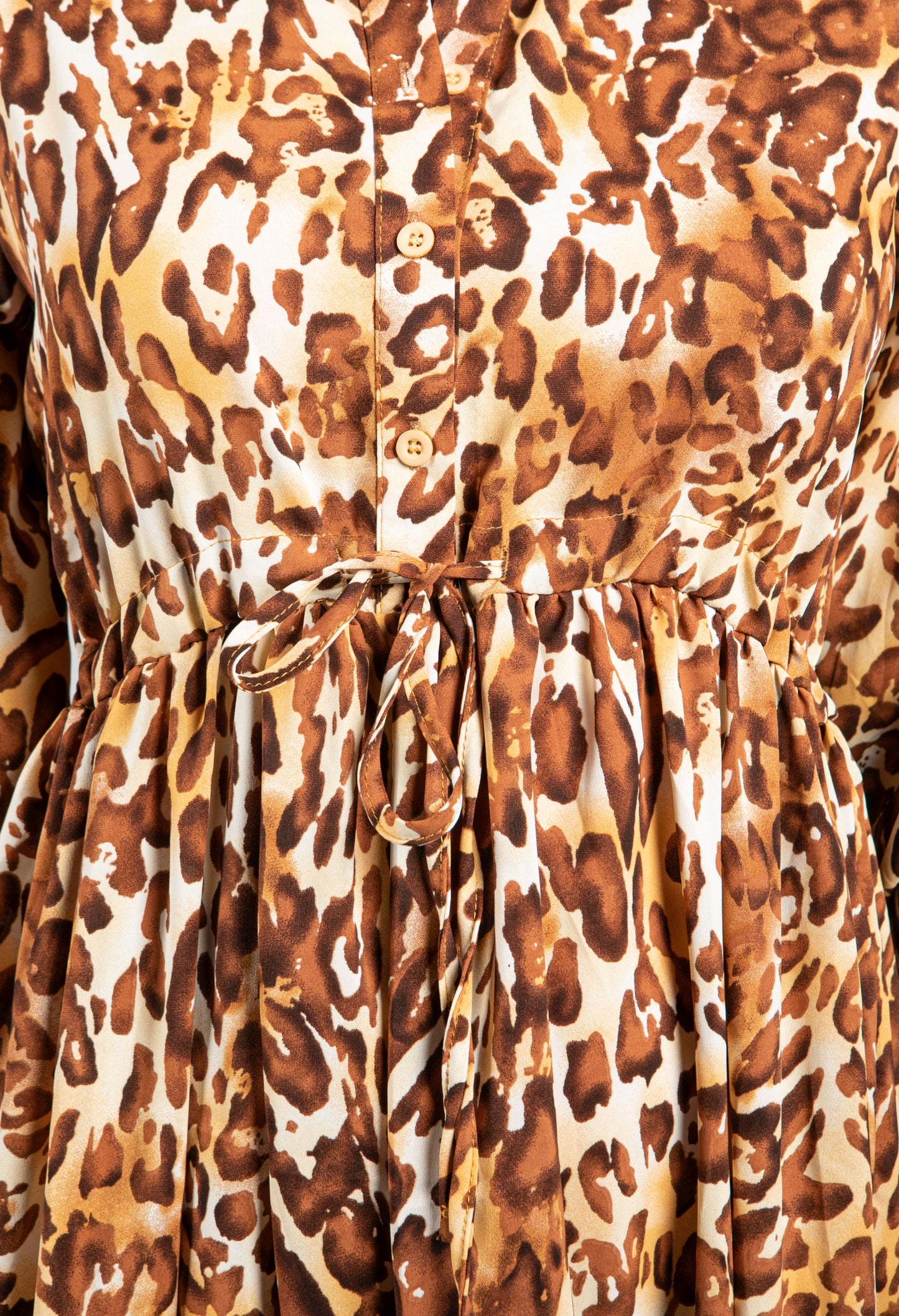 Leopard Print Tiered Shirt Dress In Brown