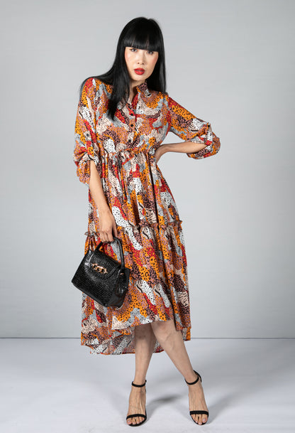 Multi-Print Tiered Shirt Dress-1