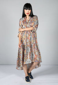 Paisley Print Tiered Shirt Dress