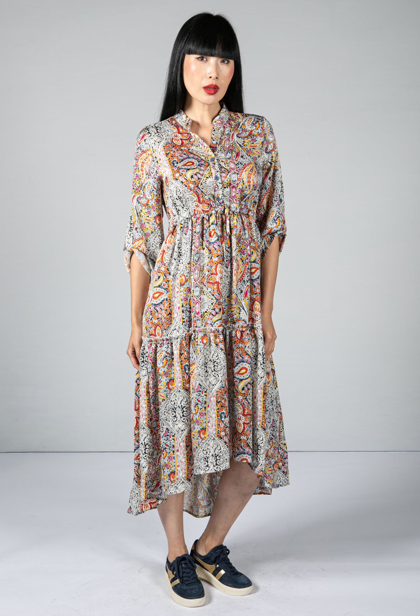 Paisley Print Tiered Shirt Dress