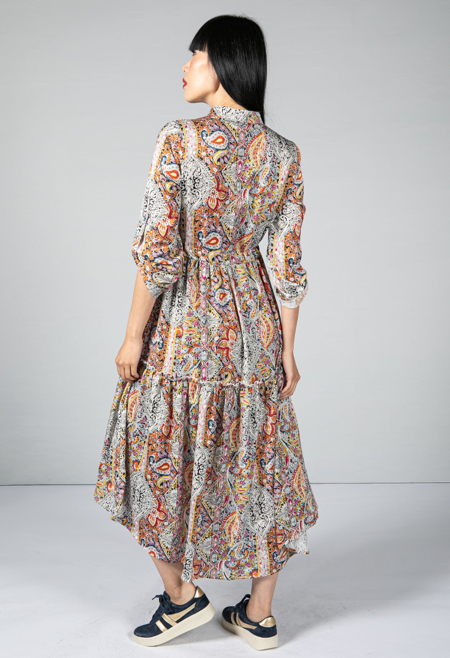 Paisley Print Tiered Shirt Dress