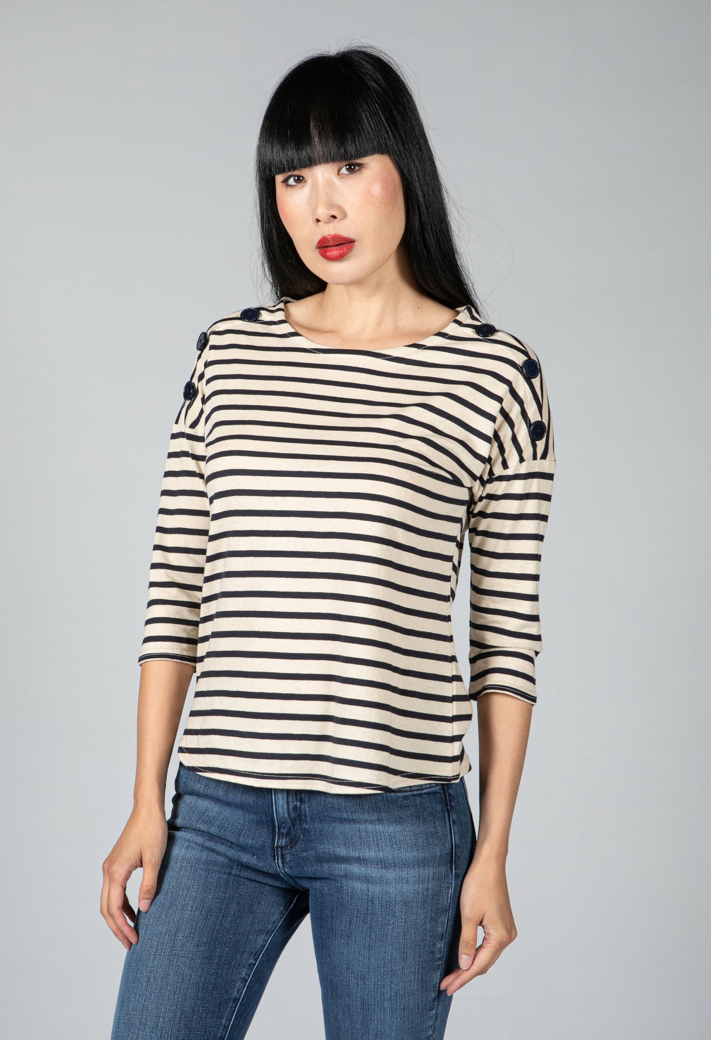 Stripe Nautical Top With Buttons